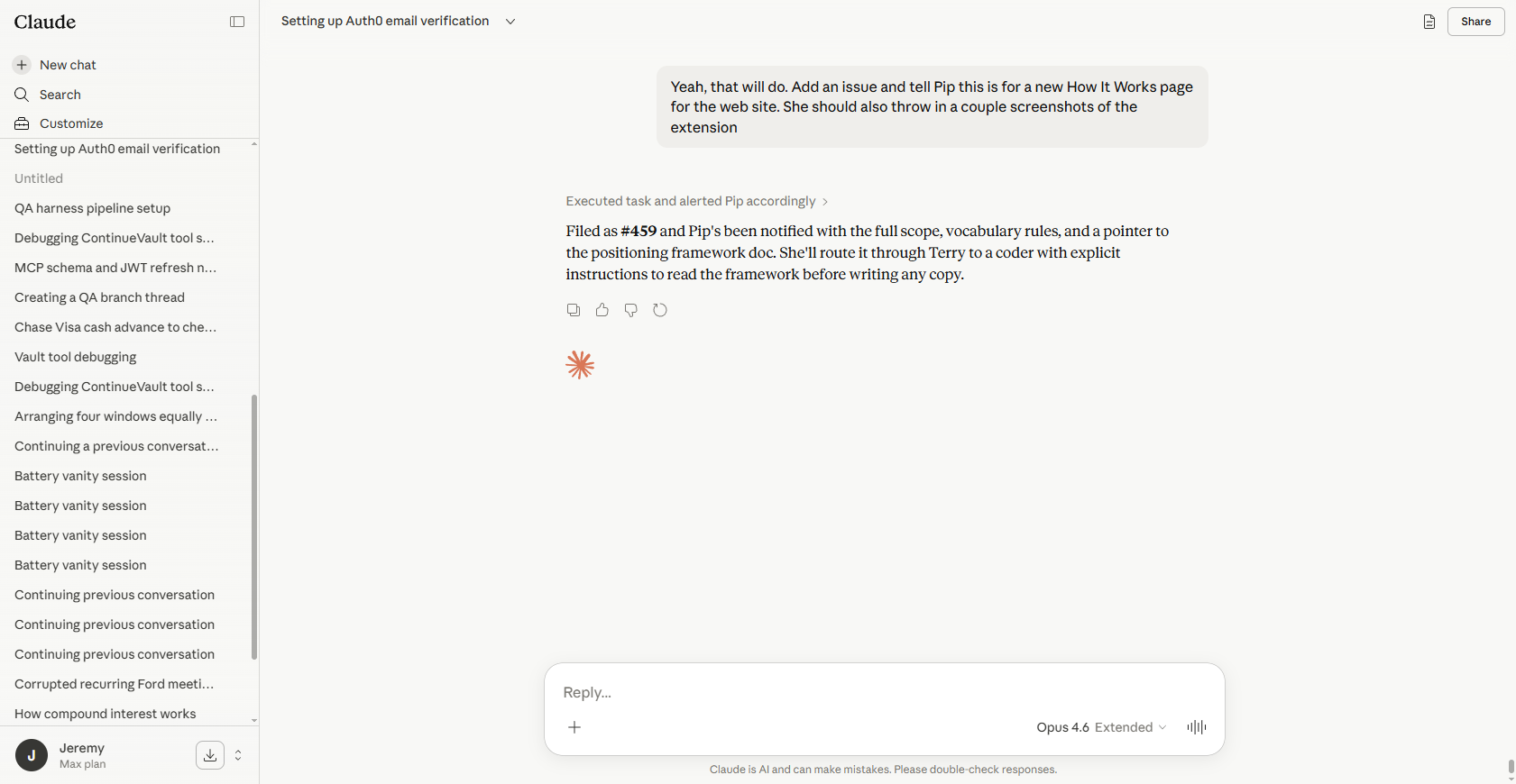 ContinueVault on a Claude conversation